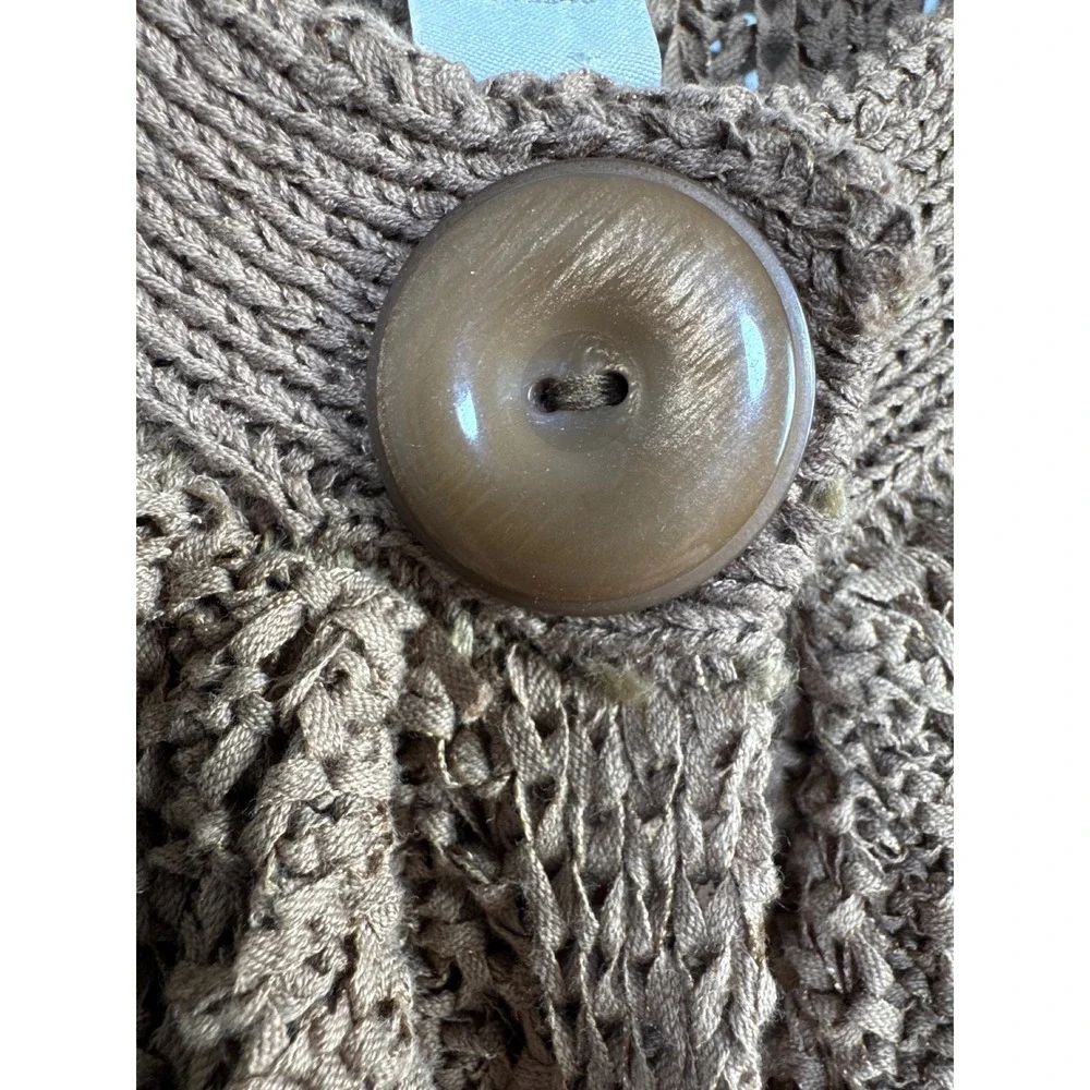 Tweeds Brown Crochet Knit Button Front Short Sleeve Top Women Size L - Picture 4 of 6
